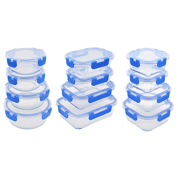 Nutrichef 12 Sets Glass Container With Blue Lid NCGLBU